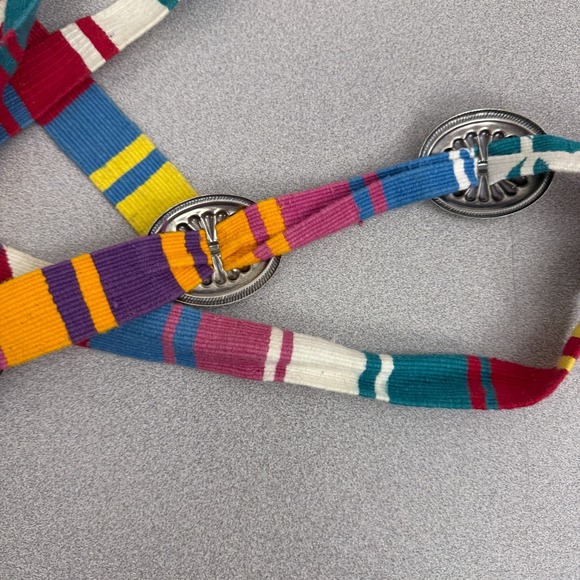 Concho Woven Cotton Belt Womens Multi Silver Boho Hippie Belly Dancer Tie Stripe - Picture 8 of 11